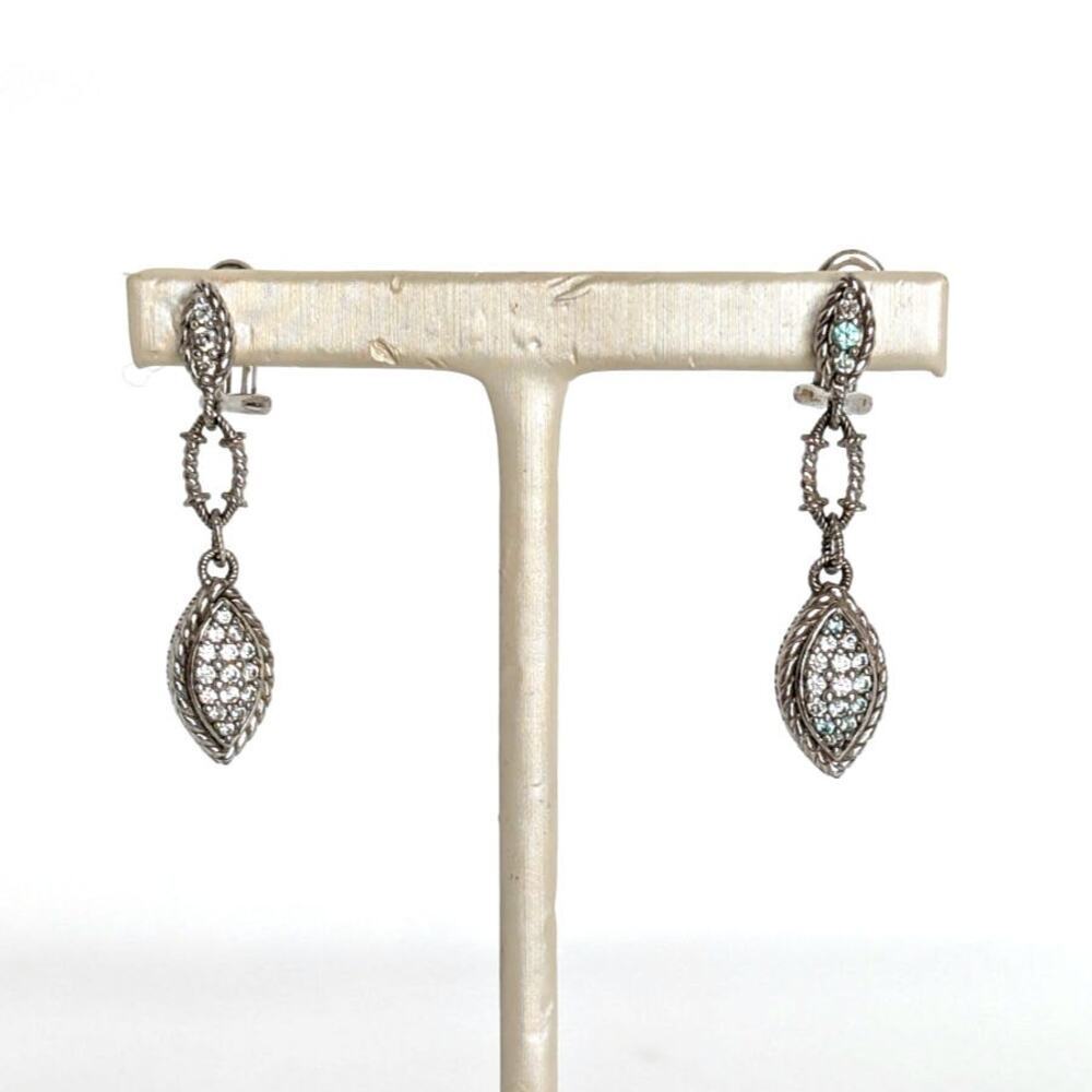 Judith Ripka Sterling Silver 925 CZ Hanging Dangle French Clip Pierced Earrings